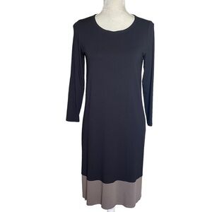 Eileen Fisher Women’s Black Taupe Two Tone Jersey Dress Size XS Lagenlook